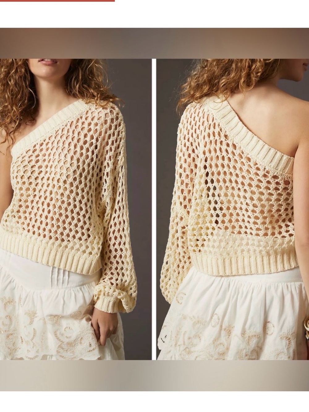 NWT‎ ANTHROPOLOGIE MAEVE One-Shoulder Crochet Open Knit Layer Sweater One Size